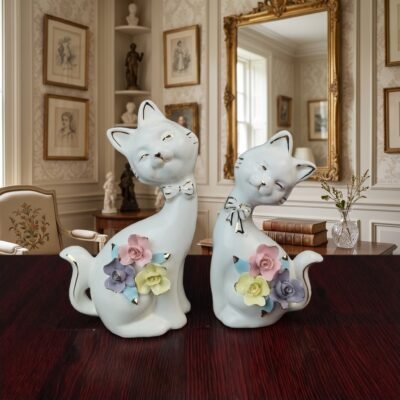 Vintage Fine Bone China Cat Showpiece Set