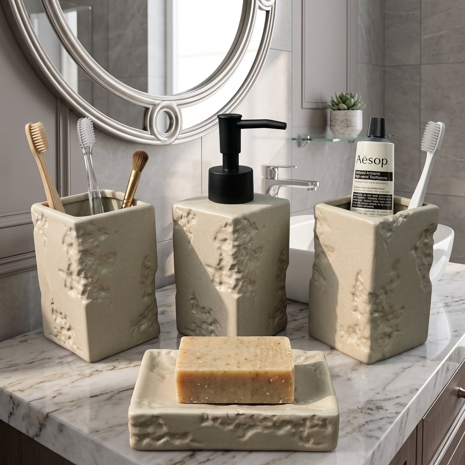 Modern Ceramic Stone Texture 4Piece Bathroom Modern Ceramic Stone Texture 4Piece Bathroom