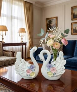 Mega Shop Bone China Ceramic Swan Showpiece Set
