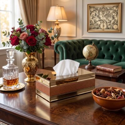 Bronze & Amber Mirror Geometric Tissue Box Cover