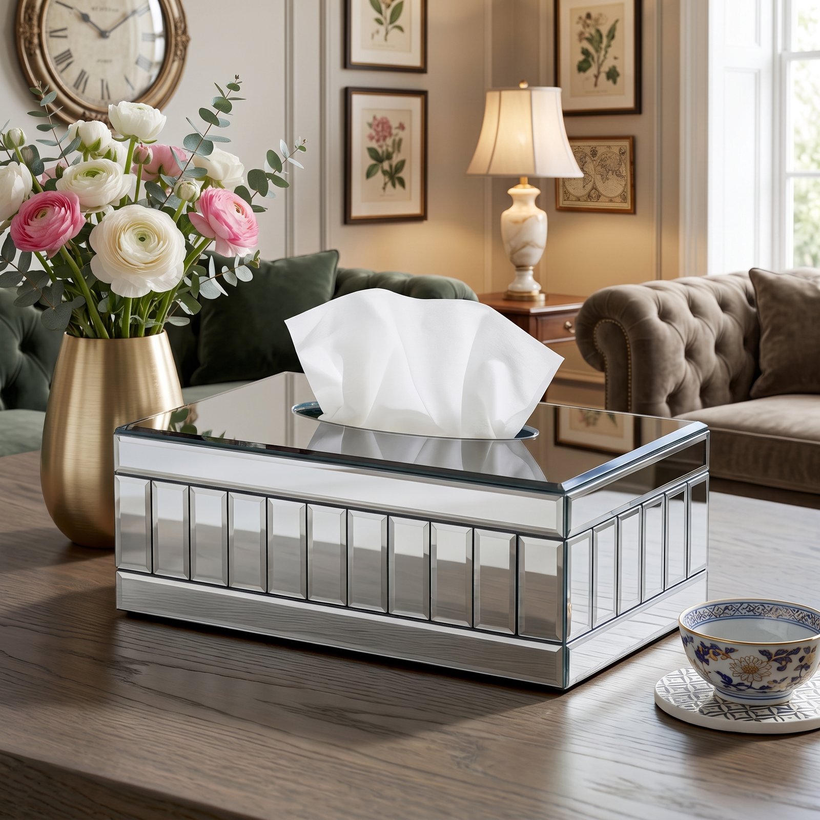 Silver Mirror Segmented Tissue Box Cove Silver Mirror Segmented Tissue Box Cove