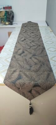 Luxury Botanical Leaf Jacquard Table Runner Charcoal Black and Antique Bronze Luxury Botanical Leaf Jacquard Table Runner Charcoal Black and Antique Bronze