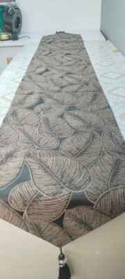 Luxury Botanical Leaf Jacquard Table Runner Charcoal Black and Antique Bronze