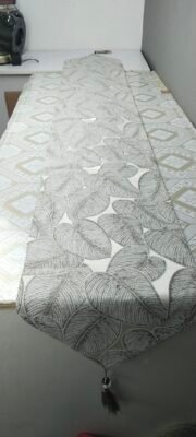 Luxury Botanical Leaf Jacquard Table Runner Silver Grey & Off-White Luxury Botanical Leaf Jacquard Table Runner Silver Grey & Off-White