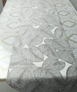 Luxury Botanical Leaf Jacquard Table Runner Silver Grey & Off-White Luxury Botanical Leaf Jacquard Table Runner Silver Grey & Off-White