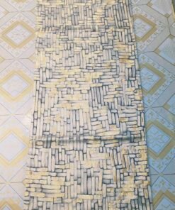 Luxury Brick Mosaic Jacquard Table Runner Slate Grey and Muted Gold