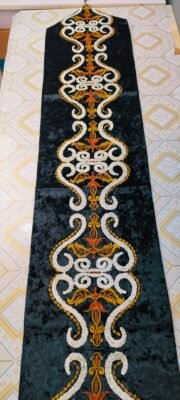 Royal Velvet Embroidered Damask Table Runner with Crystal Bead Tassel Royal Velvet Embroidered Damask Table Runner