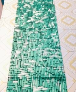 Brick Mosaic Textured Jacquard Table Runner Emerald Green and Silver White