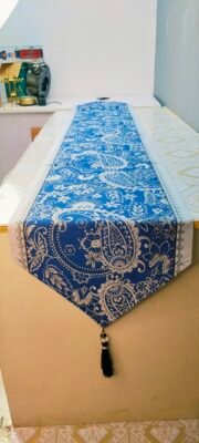 Royal Paisley Floral Jacquard Table Runner Royal Blue and Silver White Royal Paisley Floral Jacquard Table Runner Royal Blue and Silver White