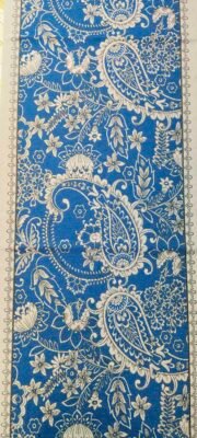 Royal Paisley Floral Jacquard Table Runner Royal Blue and Silver White
