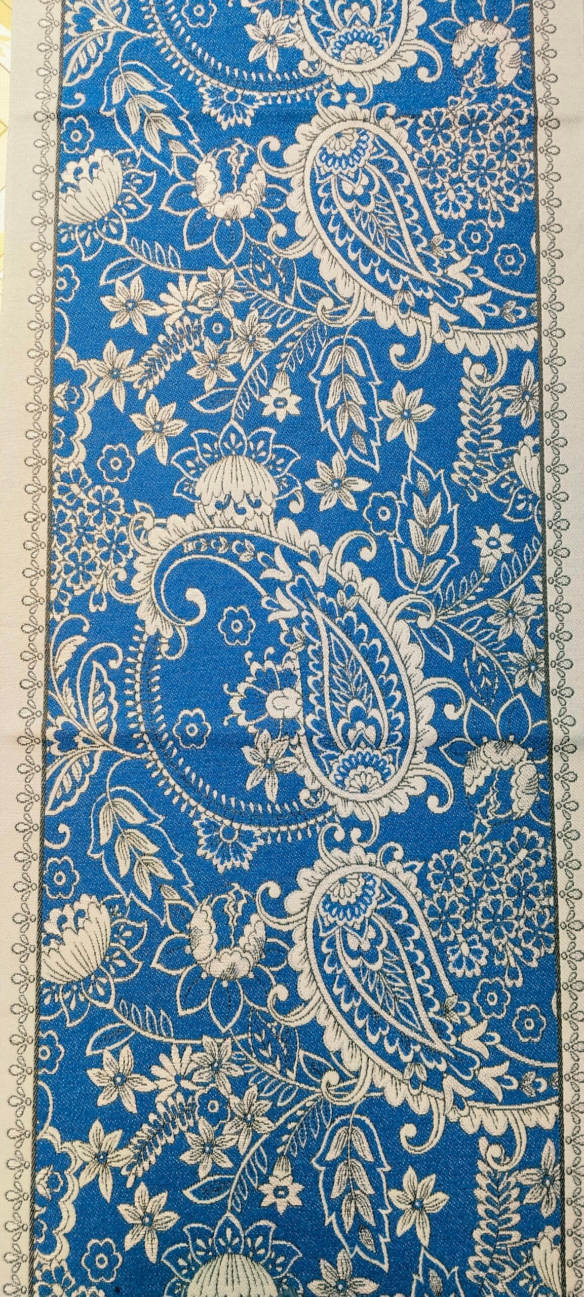 Royal Paisley Floral Jacquard Table Runner Royal Blue and Silver White Royal Paisley Floral Jacquard Table Runner Royal Blue and Silver White