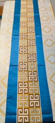 Greek Key Geometric Border Jacquard Table Runner Royal Blue and Gold