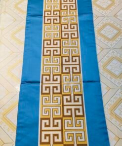 Greek Key Geometric Border Jacquard Table Runner Royal Blue and Gold