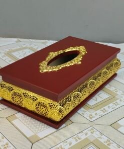 Wooden Tissue Box with Ornate Gold Metal Trim Wooden Tissue Box with Ornate Gold Metal Trim