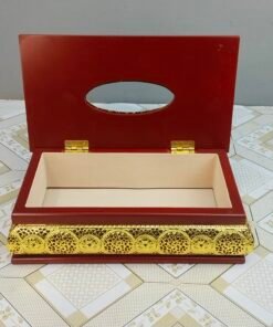 Wooden Tissue Box with Ornate Gold Metal Trim Wooden Tissue Box with Ornate Gold Metal Trim