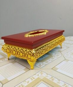 Premium Wooden Tissue Box with Ornate Gold Base & Legs Premium Wooden Tissue Box with Ornate Gold Base & Legs