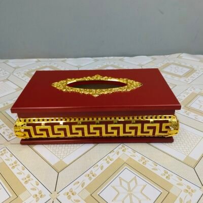 Premium Wooden Tissue Box with Gold Greek Key Accent Trim Wooden Tissue Box with Gold Greek