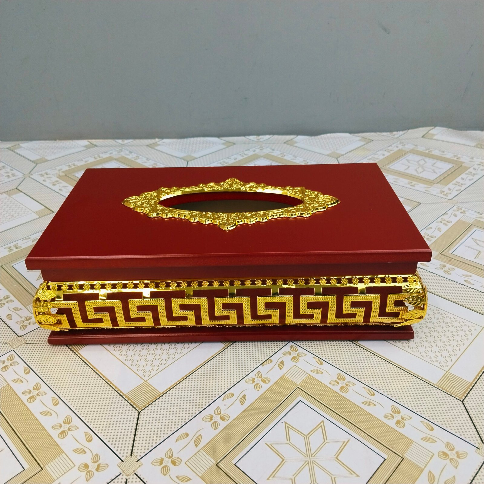 Wooden Tissue Box with Gold Greek Wooden Tissue Box with Gold Greek