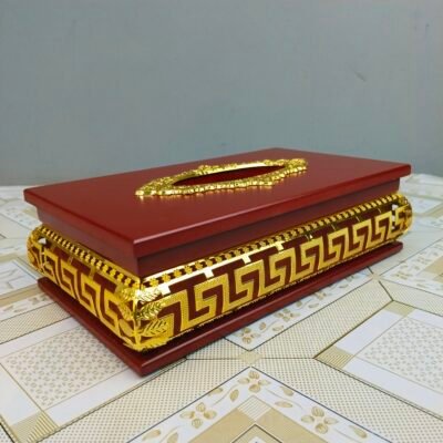 Wooden Tissue Box with Gold Greek