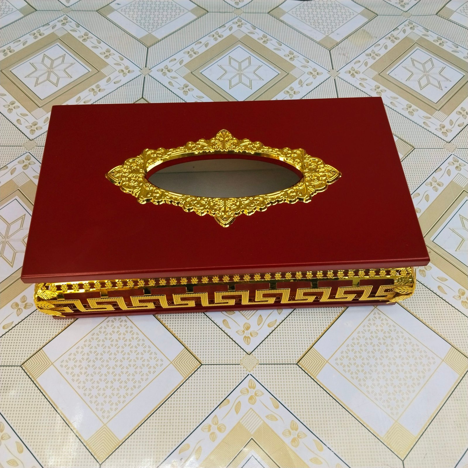 Wooden Tissue Box with Gold Greek Wooden Tissue Box with Gold Greek