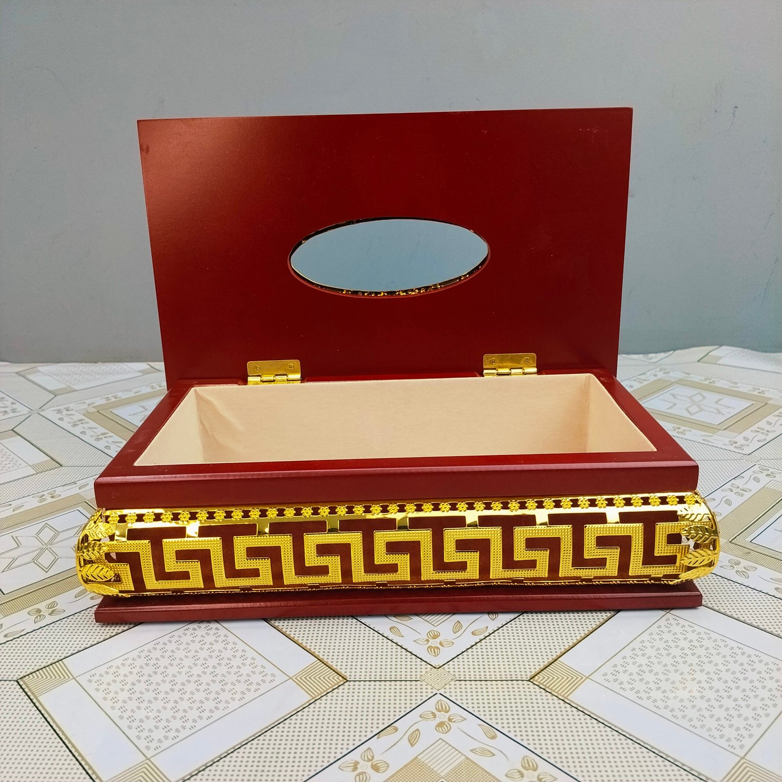 Wooden Tissue Box with Gold Greek Wooden Tissue Box with Gold Greek