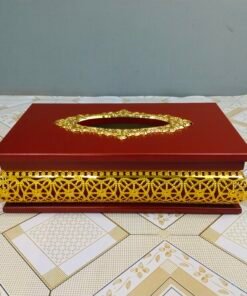Premium Wooden Tissue Box with Floral Star Gold Lattice Trim Premium Wooden Tissue Box with Floral Star Gold Lattice Trim