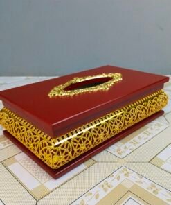 Premium Wooden Tissue Box with Floral Star Gold Lattice Trim Premium Wooden Tissue Box with Floral Star Gold Lattice Trim