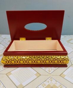 Premium Wooden Tissue Box with Floral Star Gold Lattice Trim Premium Wooden Tissue Box with Floral Star Gold Lattice Trim
