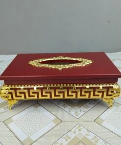 Wooden Tissue Box with Elevated Gold Greek Key Stand