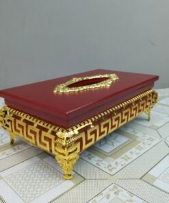 Wooden Tissue Box with Elevated Gold Greek Key Stand