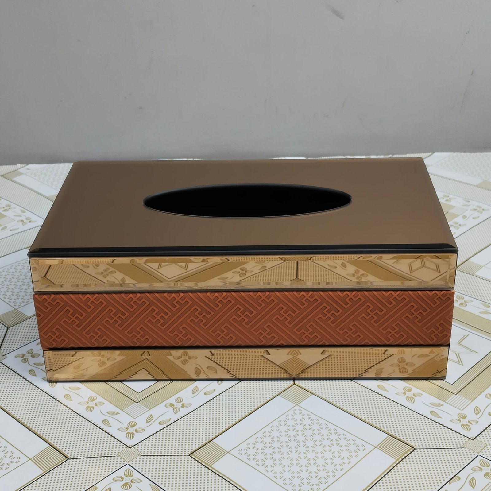 Bronze & Amber Mirror Geometric Tissue Box Cover Bronze & Amber Mirror Geometric Tissue Box Cover