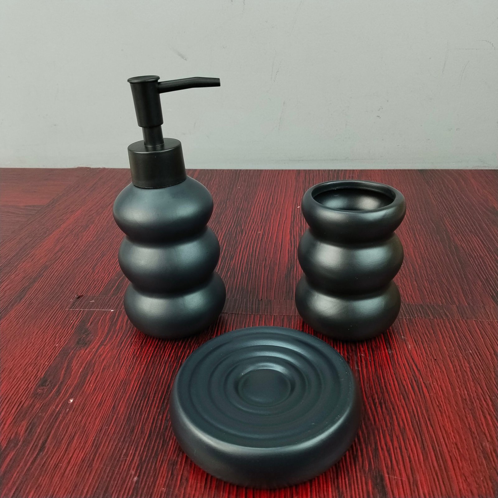 Ceramic Bubble Cloud 3Piece Bathroom Accessories Set with Soap Dispenser Matte Charcoal Black Ceramic Bubble Cloud 3Piece Bathroom Accessories Set with Soap Dispenser Matte Charcoal Black