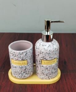 Vintage Terrazzo Mosaic Ceramic Bathroom Accessories Set with Soap Dispenser and Bamboo Tray