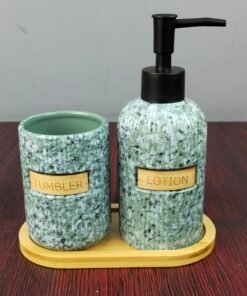 Vintage Terrazzo Mosaic Ceramic Bathroom Accessories Set with Soap Dispenser and Bamboo Tray