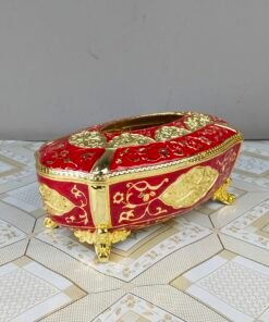 Ornate Vintage Red & Gold Metal Tissue Box with Feet