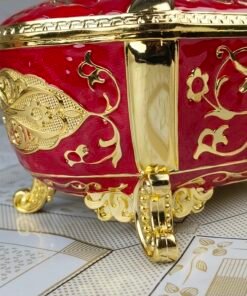 Ornate Vintage Red & Gold Metal Tissue Box with Feet