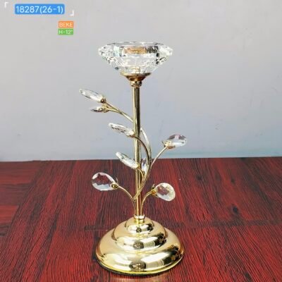 Luxury Crystal Leaf Gold Candle Holder