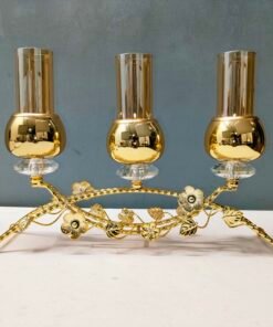 Luxury 3 Arm Gold Floral and Crystal Arch Candelabra