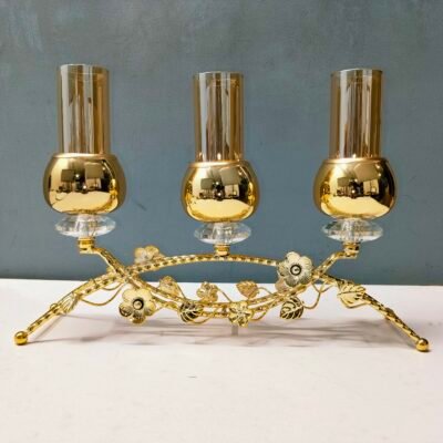 Luxury 3 Arm Gold Floral and Crystal Arch Candelabra