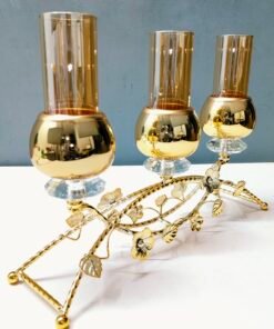 Luxury 3 Arm Gold Floral and Crystal Arch Candelabra