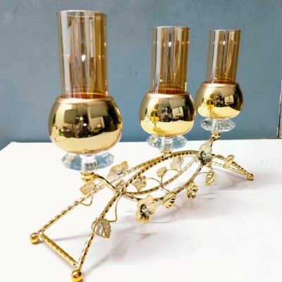 Luxury 3 Arm Gold Floral and Crystal Arch Candelabra