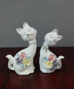 Vintage Fine Bone China Cat Showpiece Set