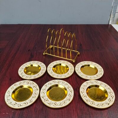 Luxury White and Gold Scroll Pattern Mini Serving Plate Set with Display Stand White and Gold Scroll Pattern Mini Serving Plate Set