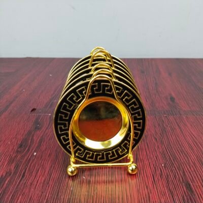 Black and Gold Greek Key Pattern Mini Serving Plate Set