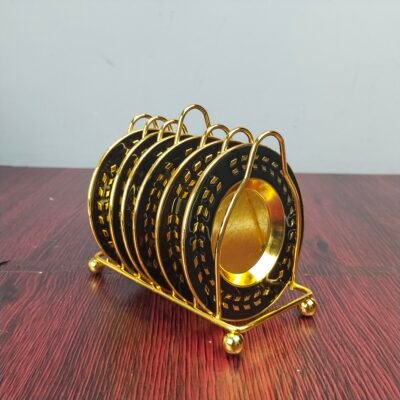 Golden & Black Mini Serving Plate Set with Display Stand