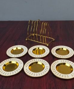 White and Gold Accent Mini Serving Plate Set with Display White and Gold Accent Mini Serving Plate Set with Display