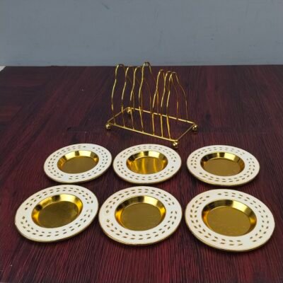 Luxury White and Gold Accent Mini Serving Plate Set with Display Stand White and Gold Accent Mini Serving Plate Set with Display