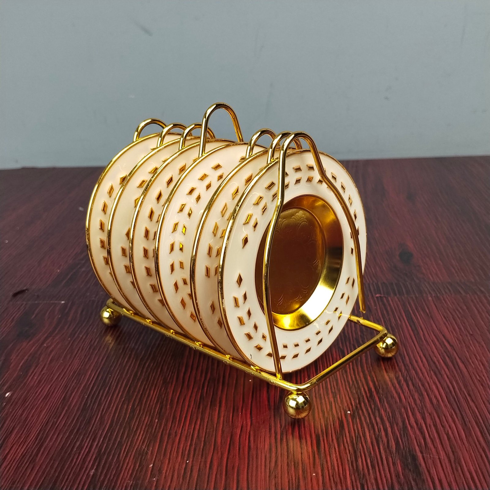 White and Gold Accent Mini Serving Plate Set with Display White and Gold Accent Mini Serving Plate Set with Display