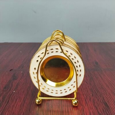 White and Gold Accent Mini Serving Plate Set with Display