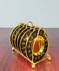 Gold and Black Ornate Leaf Motif Mini Serving Plate Set